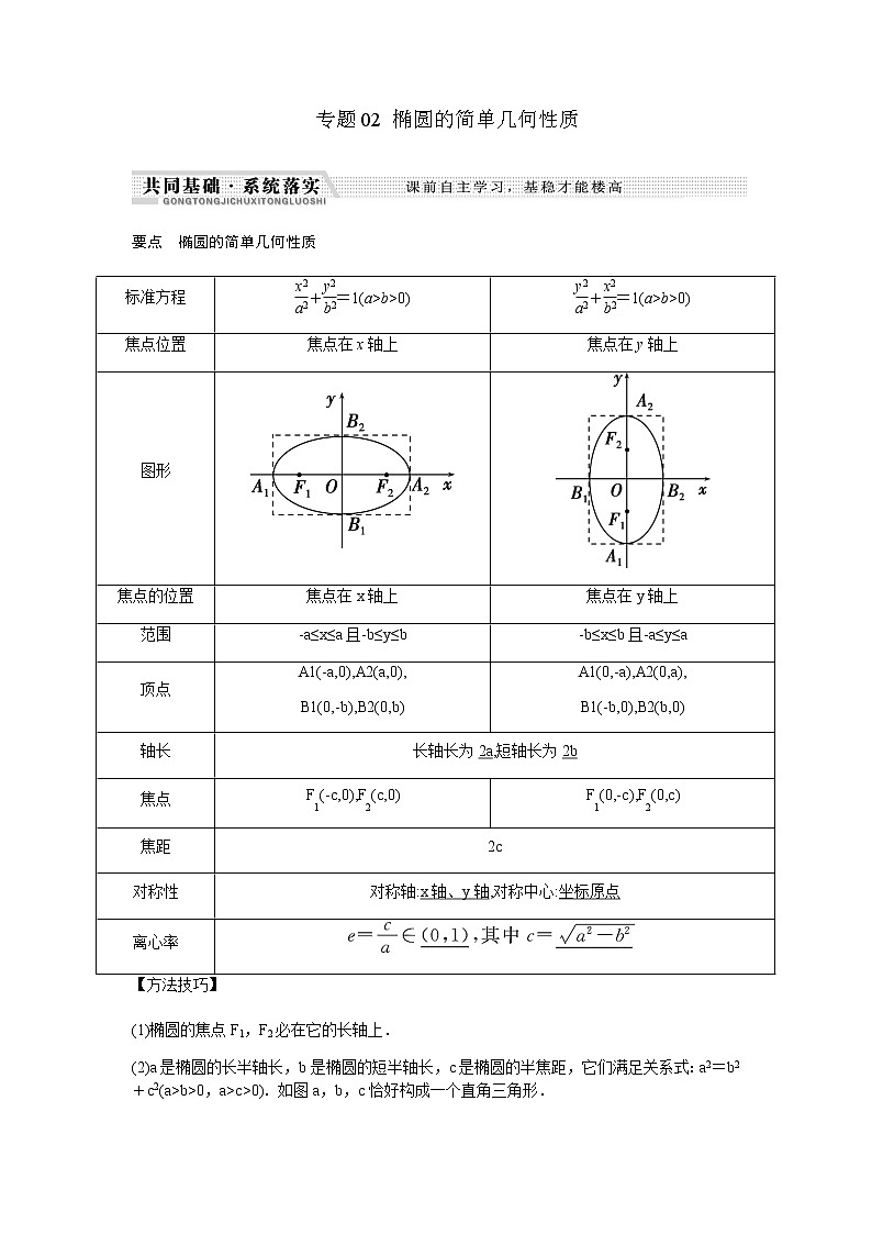 北师大版高中数学选择性必修第一册椭圆的简单几何性质学案含解析01