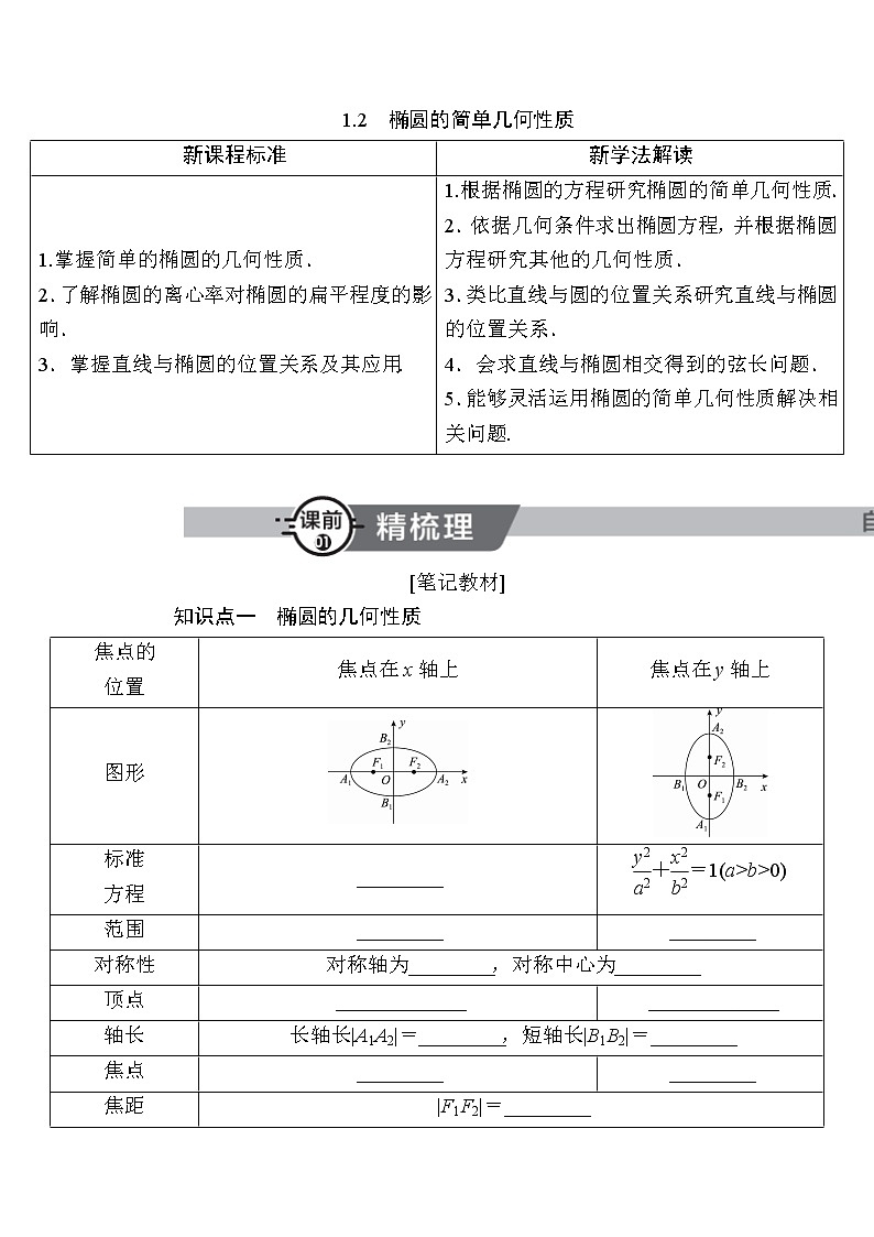 北师大版高中数学选择性必修第一册2-1-2椭圆的简单几何性质学案01