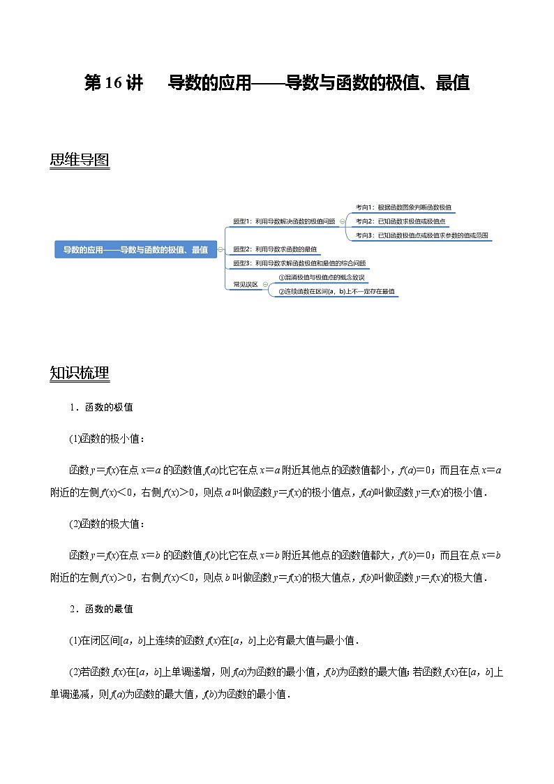 高中数学高考第16讲 导数的应用——导数与函数的极值、最值（教师版）第1页