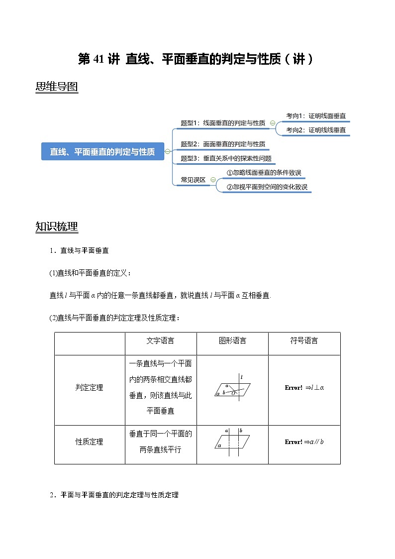 高中数学高考第41讲 直线、平面垂直的判定与性质（讲）（教师版） 试卷01