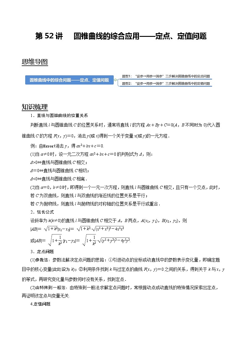 高中数学高考第52讲 圆锥曲线的综合应用-定点、定值问题（讲）（教师版）第1页