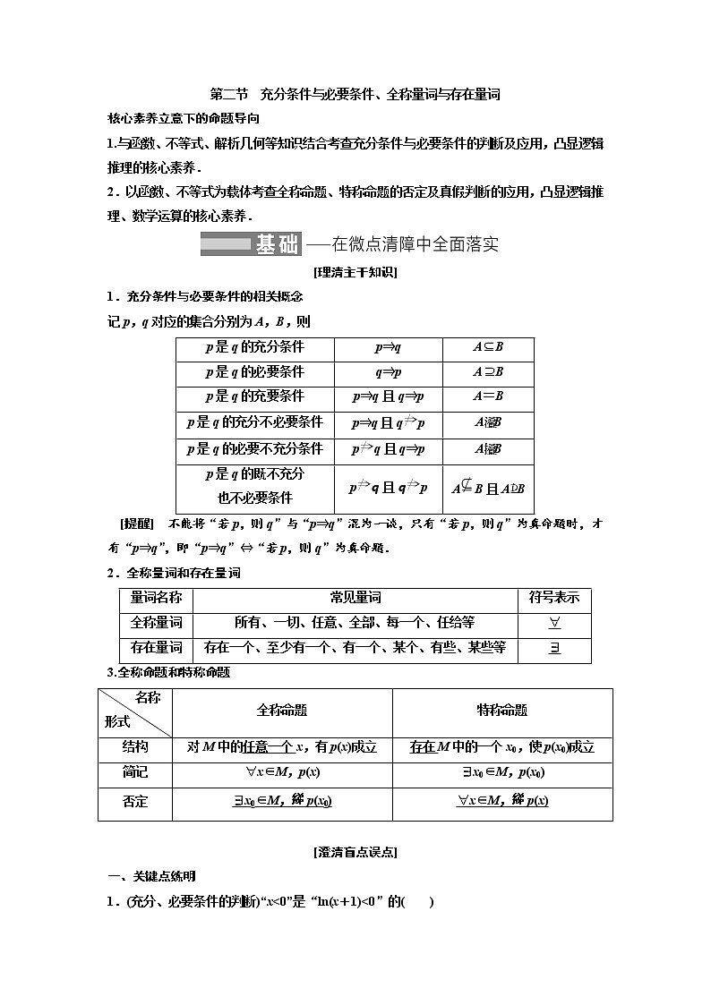 高中数学高考第二节 充分条件与必要条件、全称量词与存在量词 教案第1页
