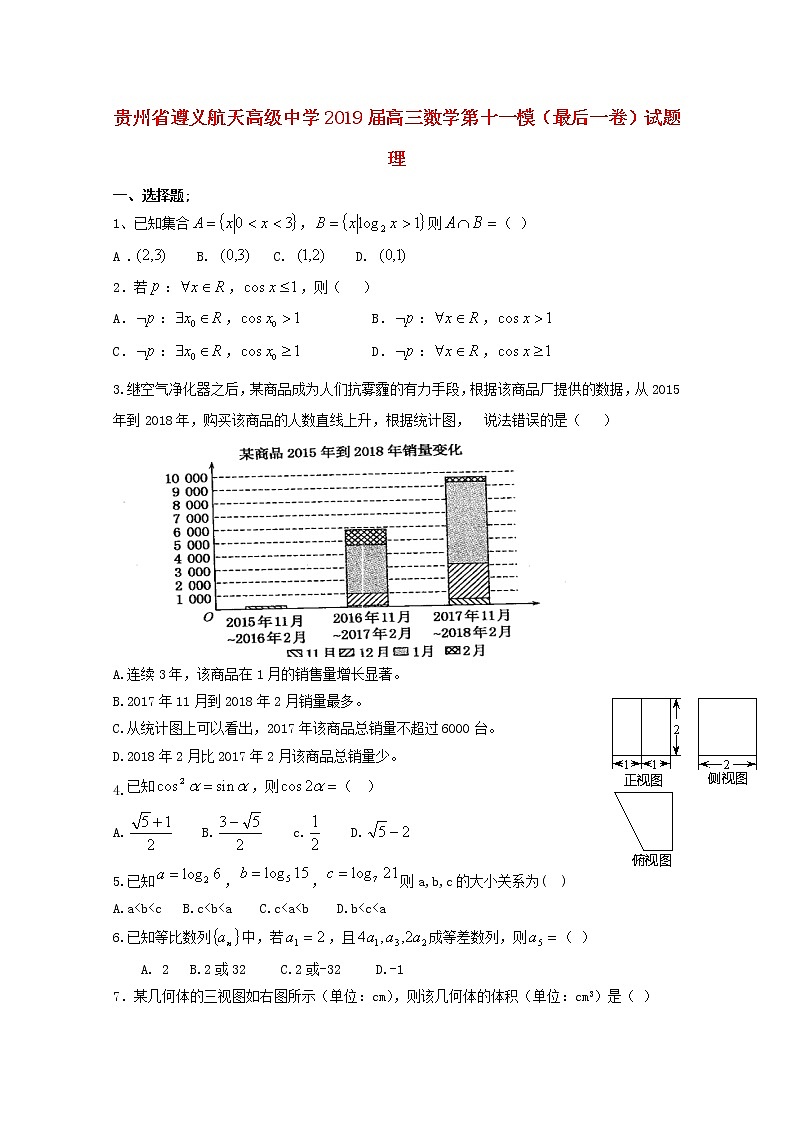 高中数学高考贵州省遵义航天高级中学2019届高三数学第十一模（最后一卷）试题理(1)第1页