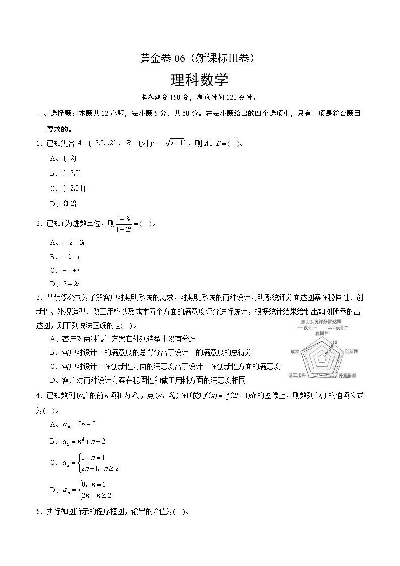 高中数学高考黄金卷06（理）（新课标Ⅲ卷）（原卷版）01