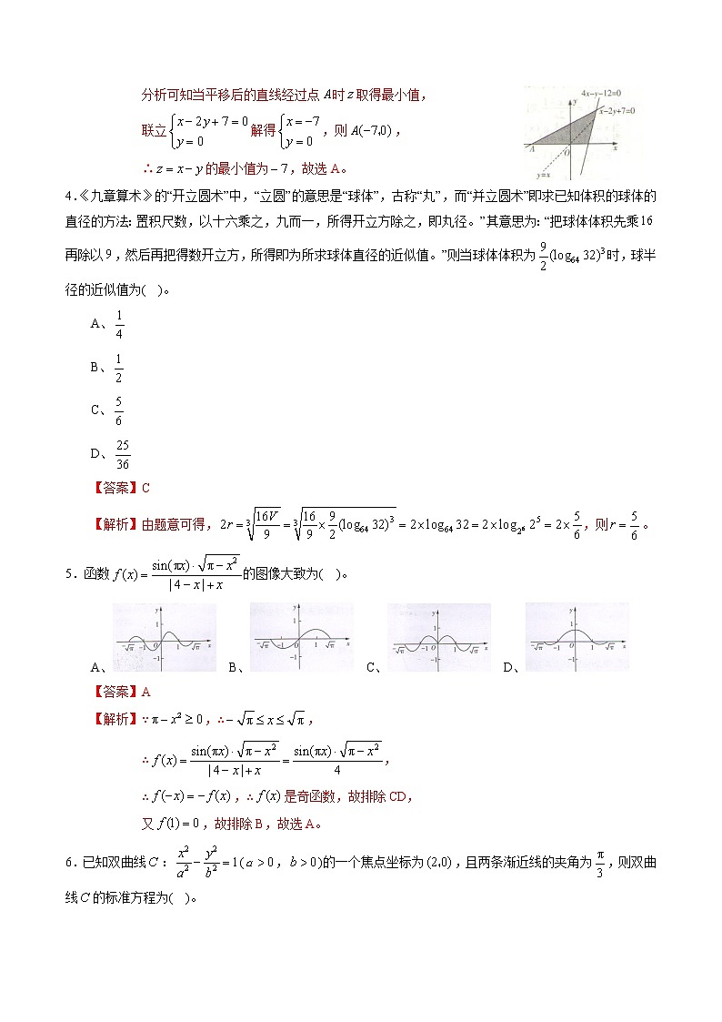 高中数学高考黄金卷07（文）（新课标Ⅱ卷）（解析版）第2页