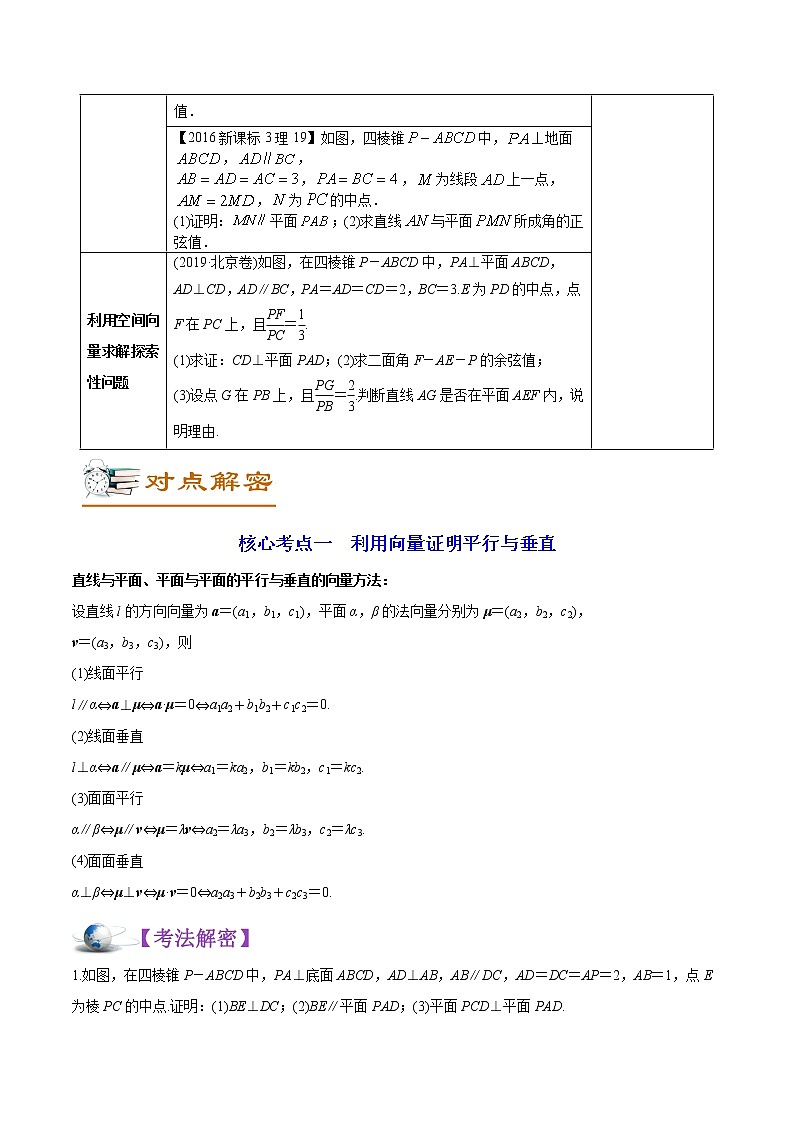 高中数学高考解密07  空间几何中的向量方法（讲义）-【高频考点解密】2021年新高考数学二轮复习讲义+分层训练02