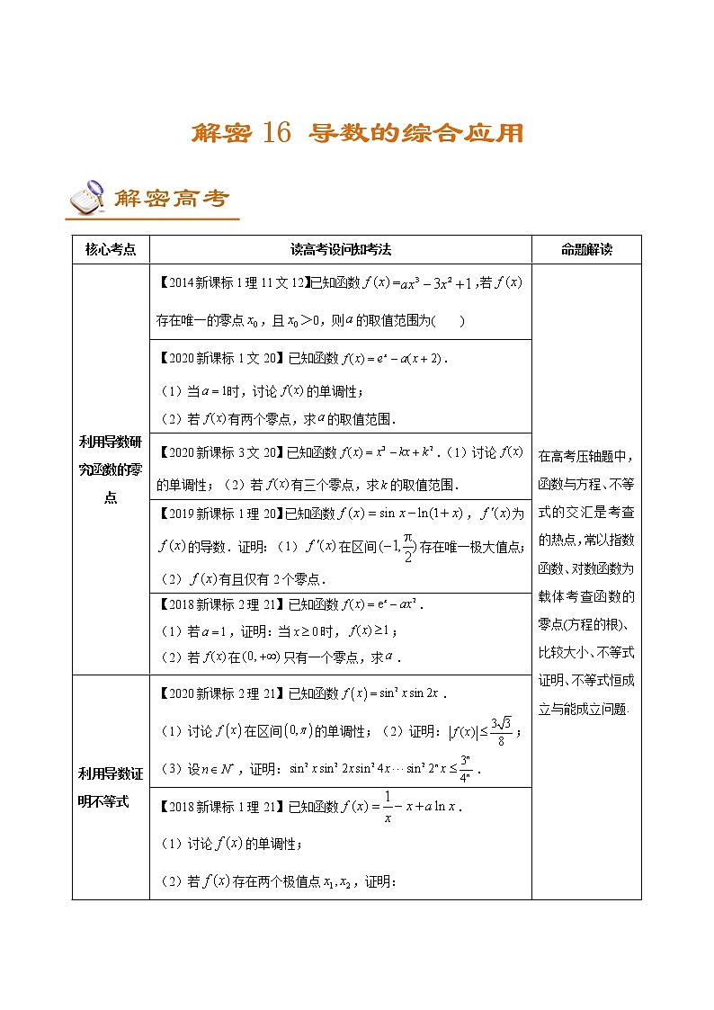 高中数学高考解密16 导数的综合应用 （讲义）-【高频考点解密】2021年新高考数学二轮复习讲义+分层训练第1页