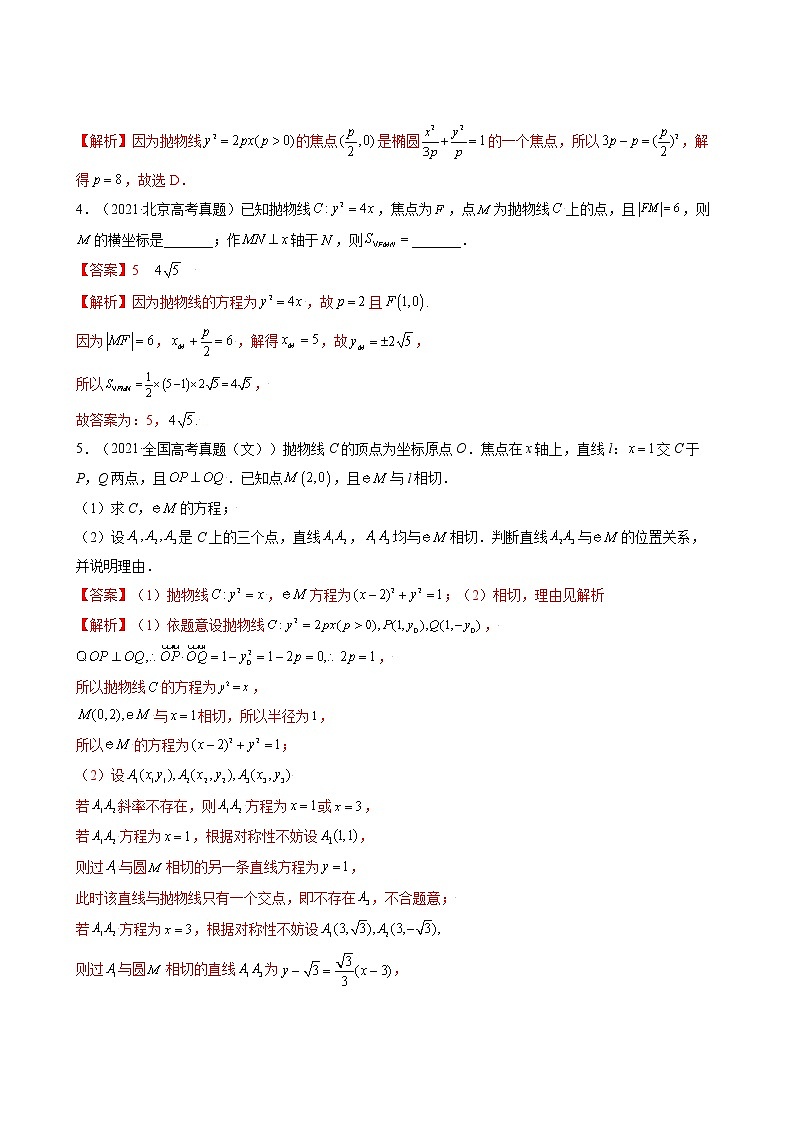 高考数学真题与模拟训练汇编专题23 抛物线(教师版)第2页