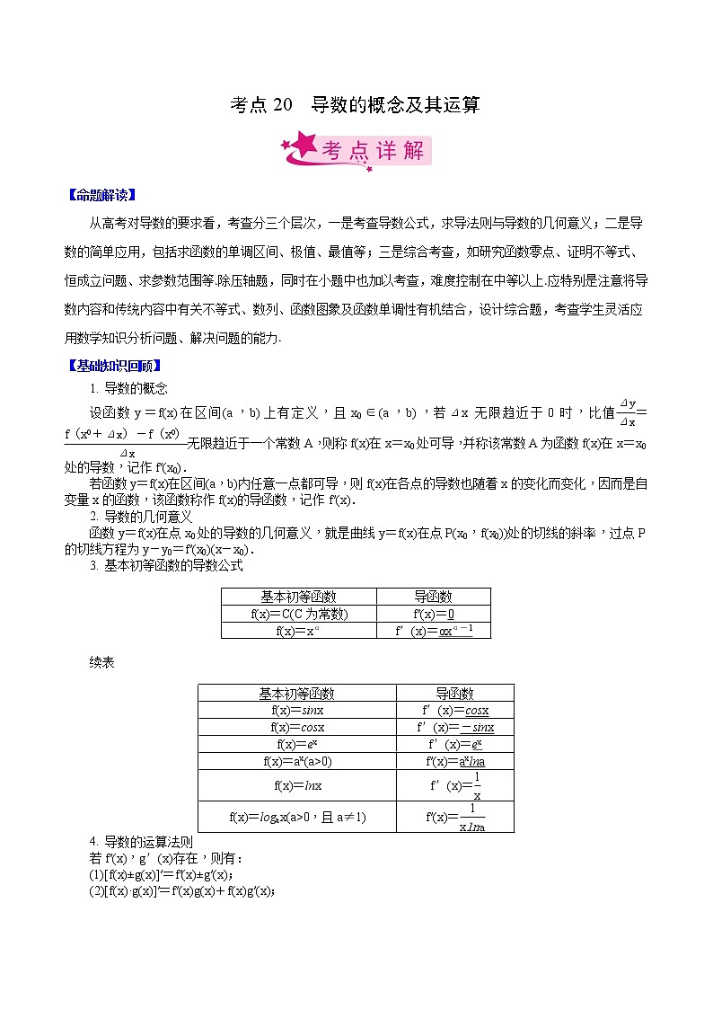 高中数学高考考点20 导数的概念及其运算（解析版）第1页
