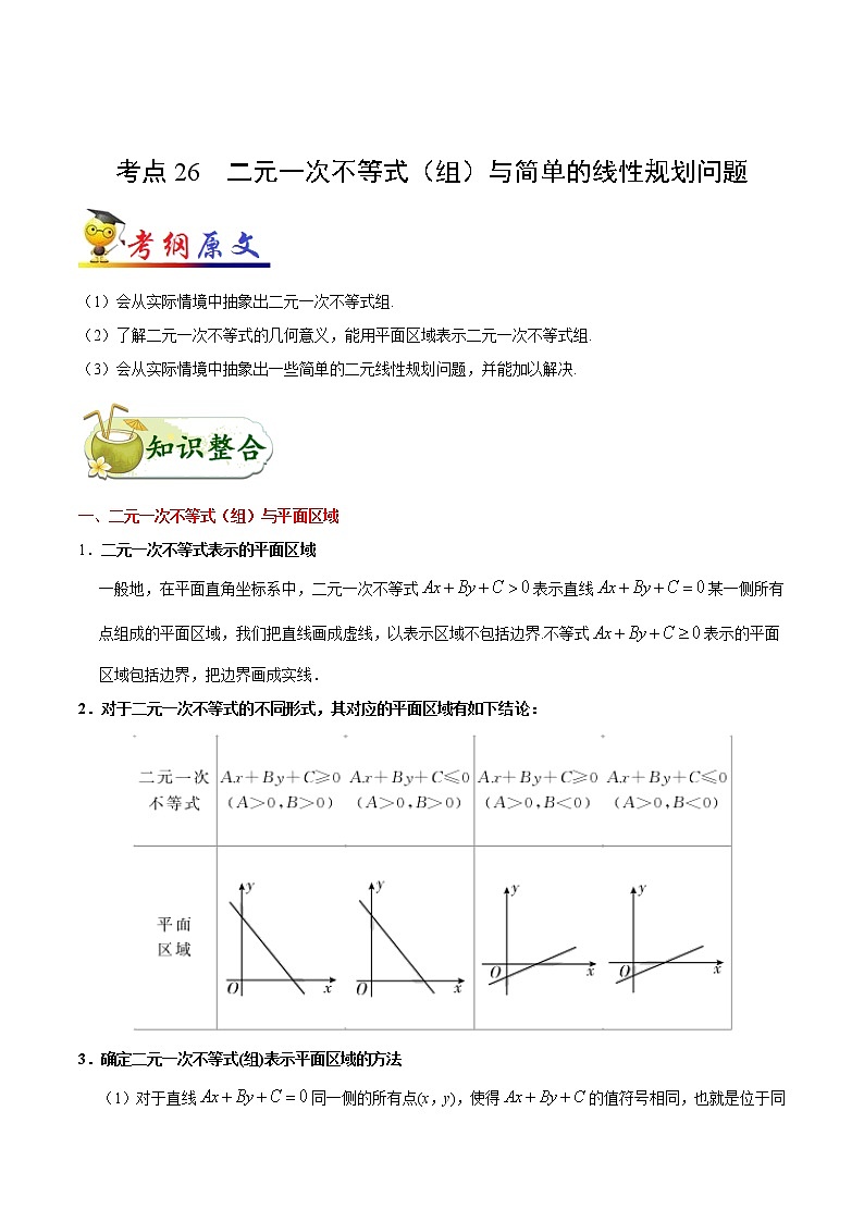 高中数学高考考点26 二元一次不等式（组）与简单的线性规划问题-备战2022年高考数学 考点一遍过(1)第1页