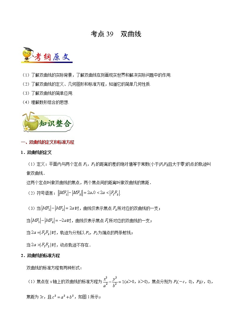 高中数学高考考点39 双曲线-备战2022年高考数学 考点一遍过第1页