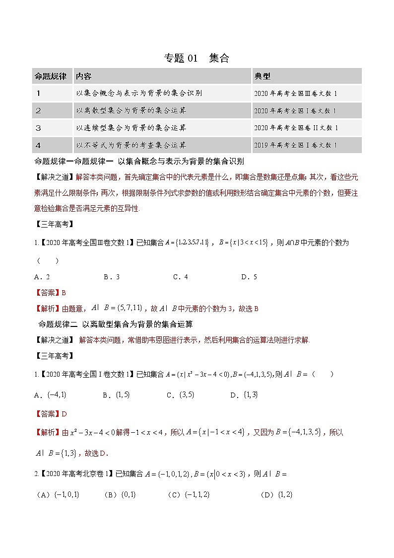 高中数学高考专题01 集合（解析版）第1页