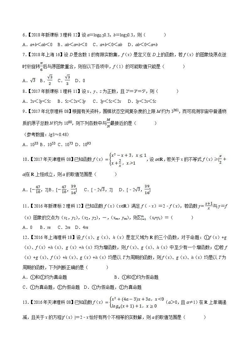 高中数学高考专题01函数概念与基本初等函数(理科数学)（原卷版）第2页
