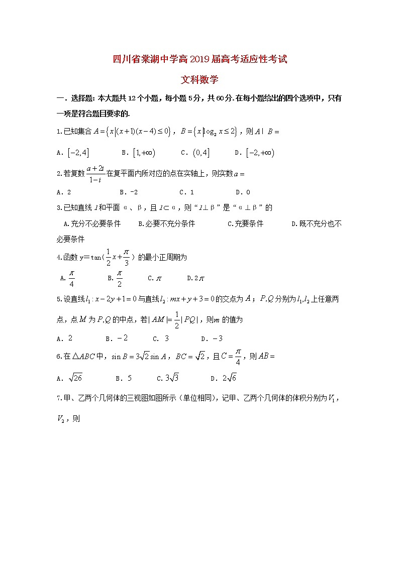 高中数学高考四川省棠湖中学2019届高考数学适应性考试试题文(1)第1页