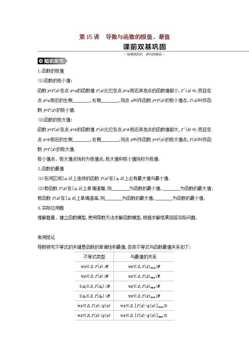 高中数学高考通用版2020版高考数学大一轮复习第15讲导数与函数的极值学案理新人教A版01