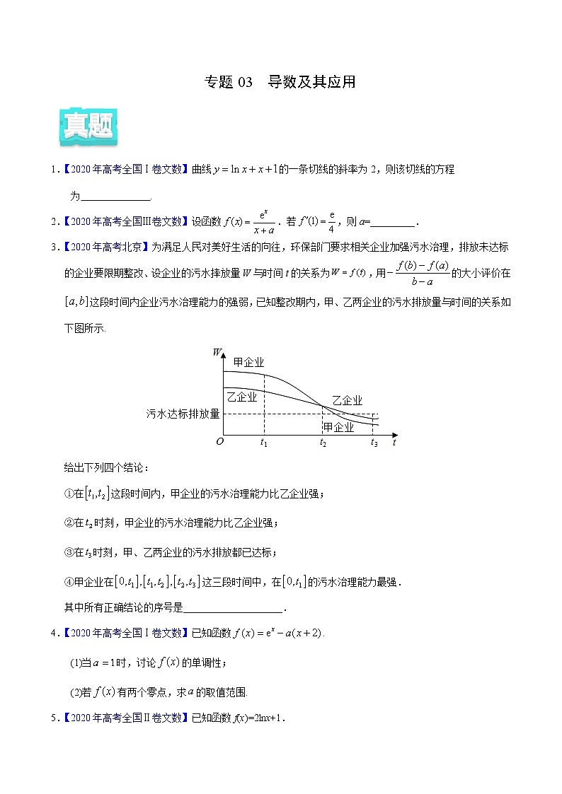 高中数学高考专题03 导数及其应用——2020年高考真题和模拟题文科数学分项汇编（学生版）第1页