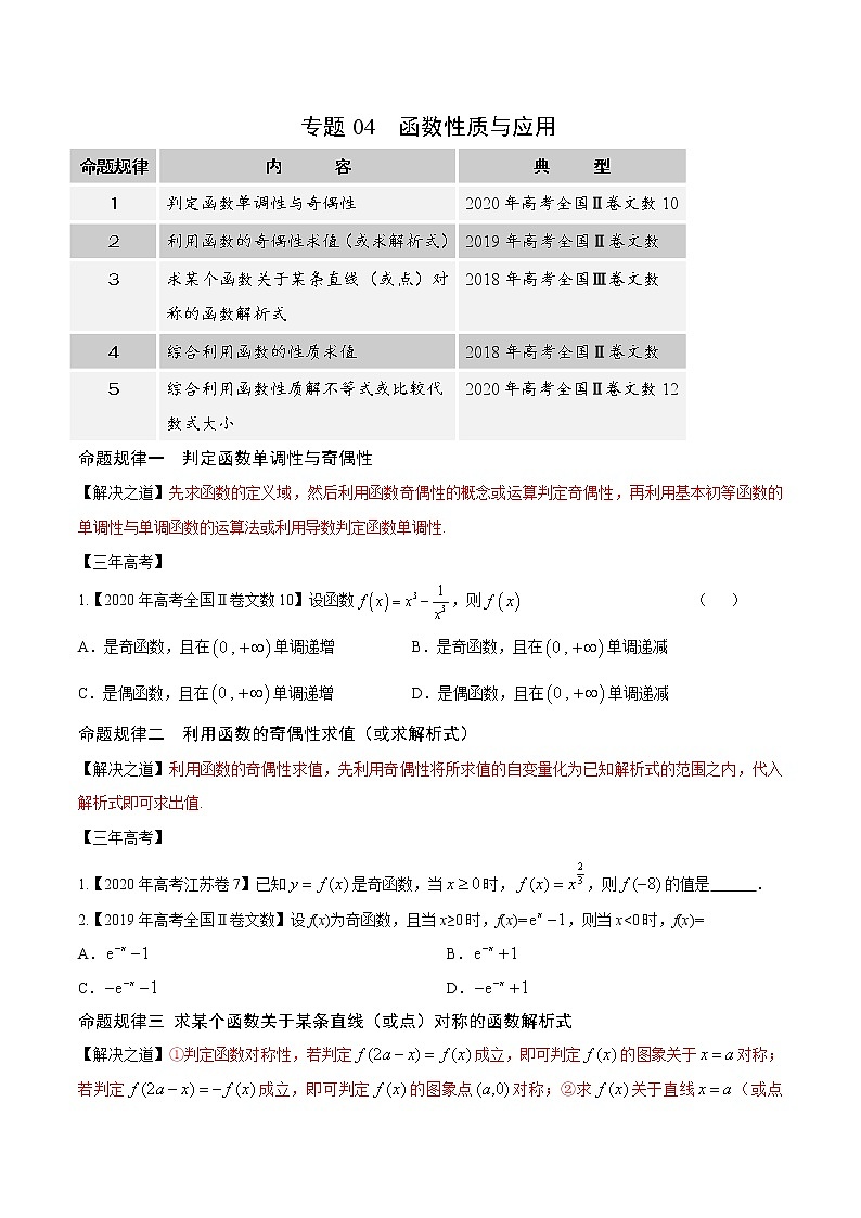 高中数学高考专题04 函数性质与应用（原卷版）01