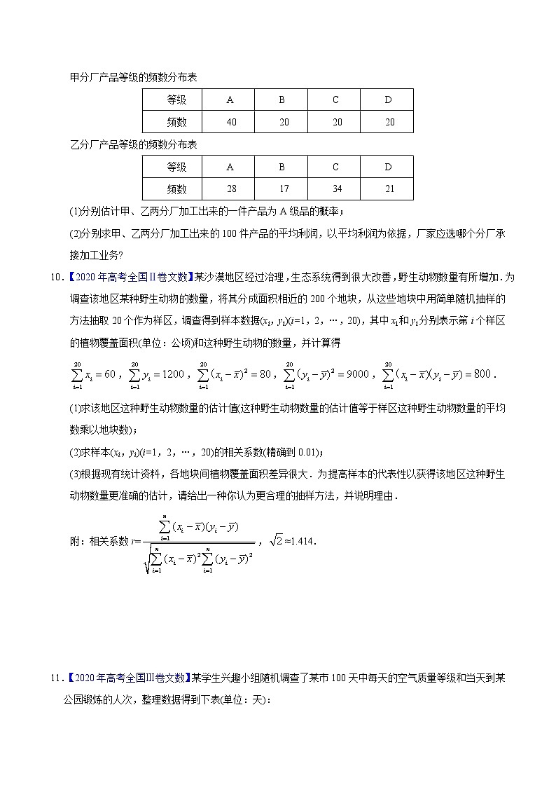 高中数学高考专题09 概率与统计——2020年高考真题和模拟题文科数学分项汇编（学生版）03