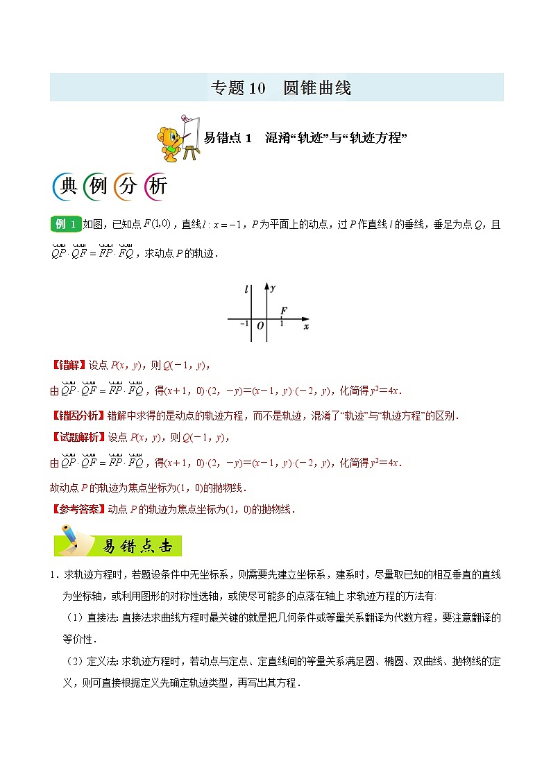 高中数学高考专题10 圆锥曲线-备战2019年高考数学（理）之纠错笔记系列（原卷版）第1页