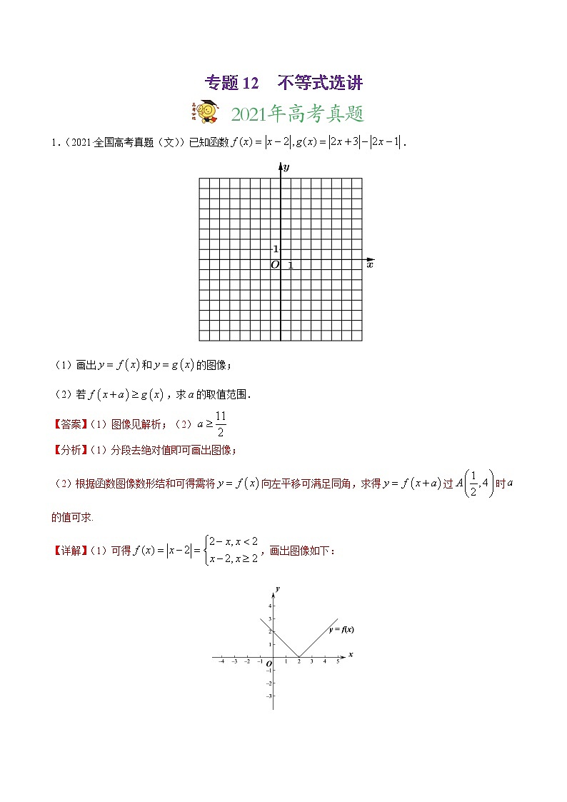 高中数学高考专题12 不等式选讲-2021年高考真题和模拟题数学（文）分项汇编（全国通用）（解析版）第1页