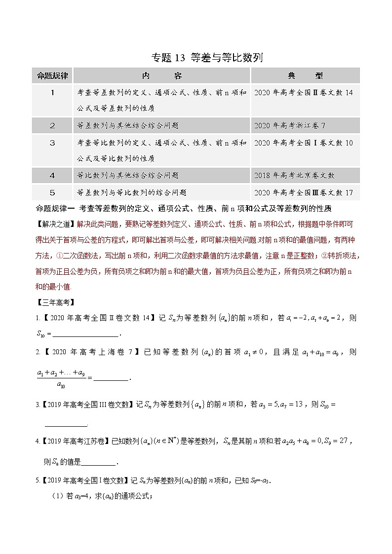 高中数学高考专题13 等差与等比数列（原卷版）第1页