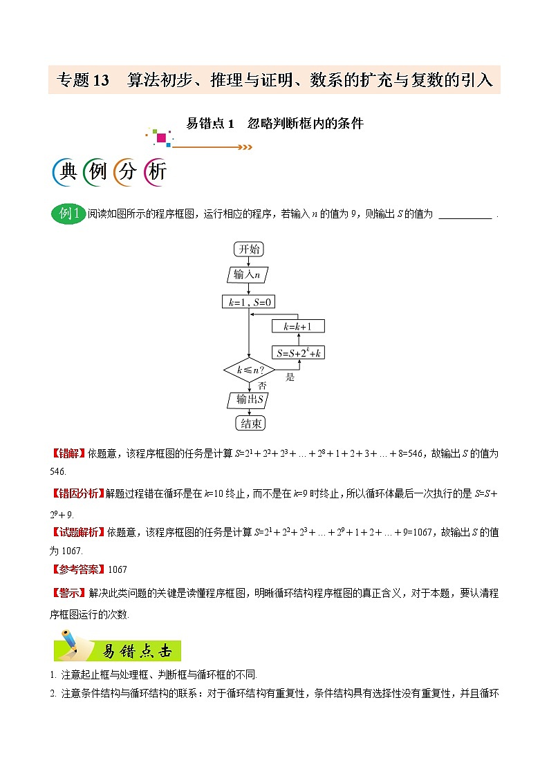 高中数学高考专题13 算法初步、推理与证明、数系的扩充与复数的引入-备战2019年高考数学（文）之纠错笔记系列（原卷版）第1页
