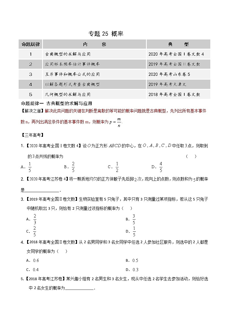 高中数学高考专题25 概率（原卷版）第1页