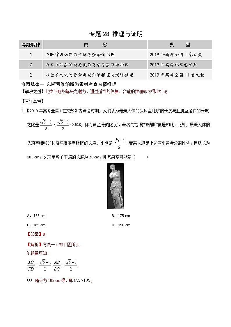高中数学高考专题28  推理与证明（解析版）01