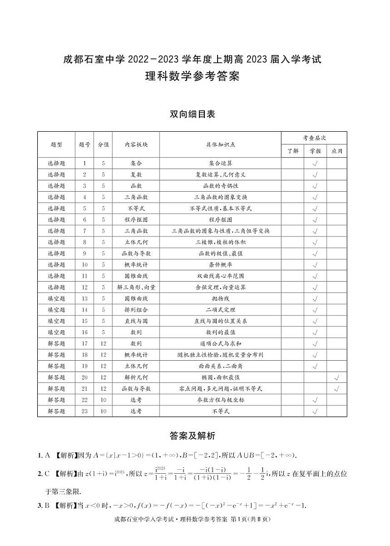 理科数学答案和解析第1页