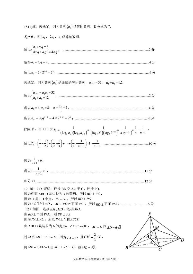 2023南充高三下学期3月高考适应性考试（二诊）数学（文）PDF版含答案02