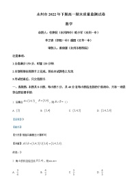 2022-2023学年湖南省永州市高一上学期期末数学试题含解析
