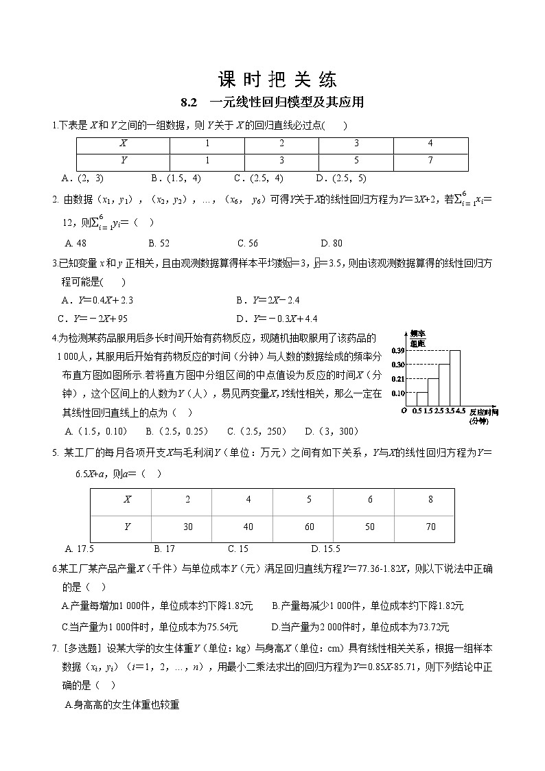 第八章  8.2 一元线性回归模型及其应用（同步练习含答案）01