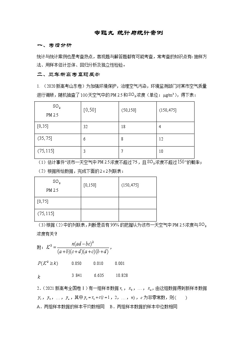 专题9  统计与统计案例 （原卷版）第1页