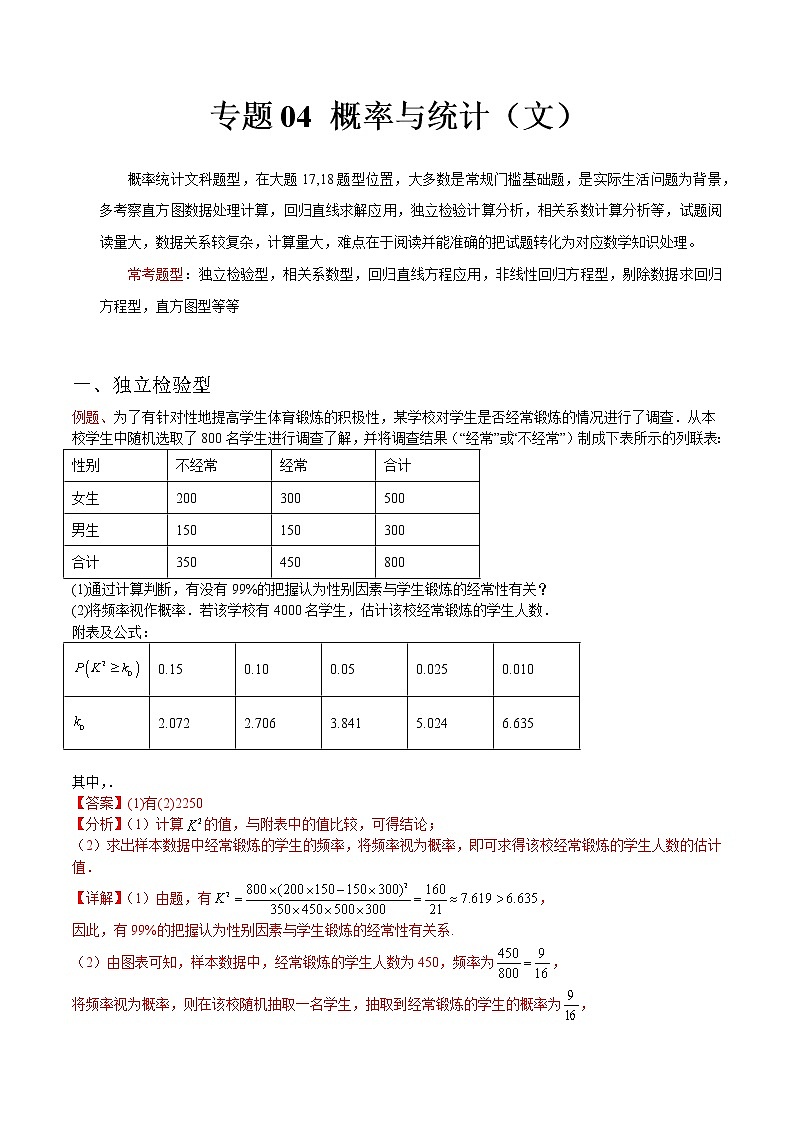 专题04 概率与统计（文）（解析版）第1页