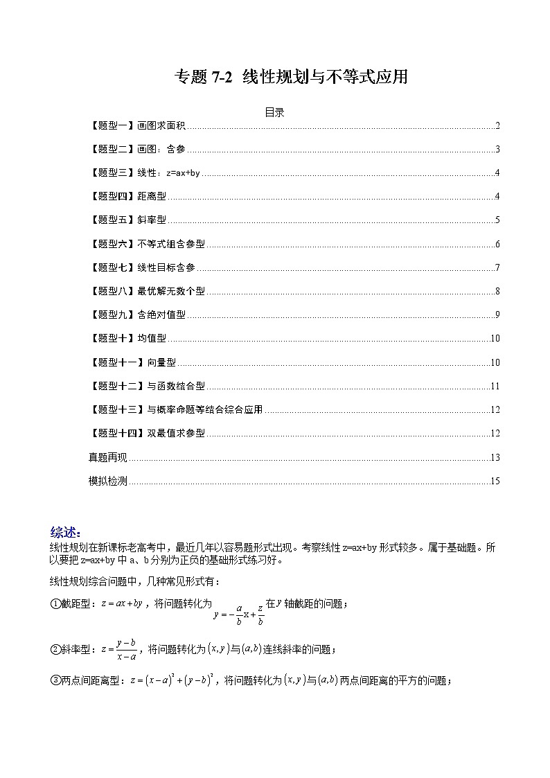 专题7-2 线性规划与不等式应用-高考数学一轮复习热点题型归纳与变式演练（全国通用）（原卷版）第1页