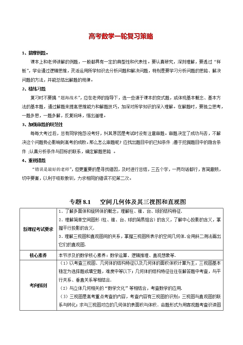 专题8.1   空间几何体及其三视图和直观图（讲）学生版第1页