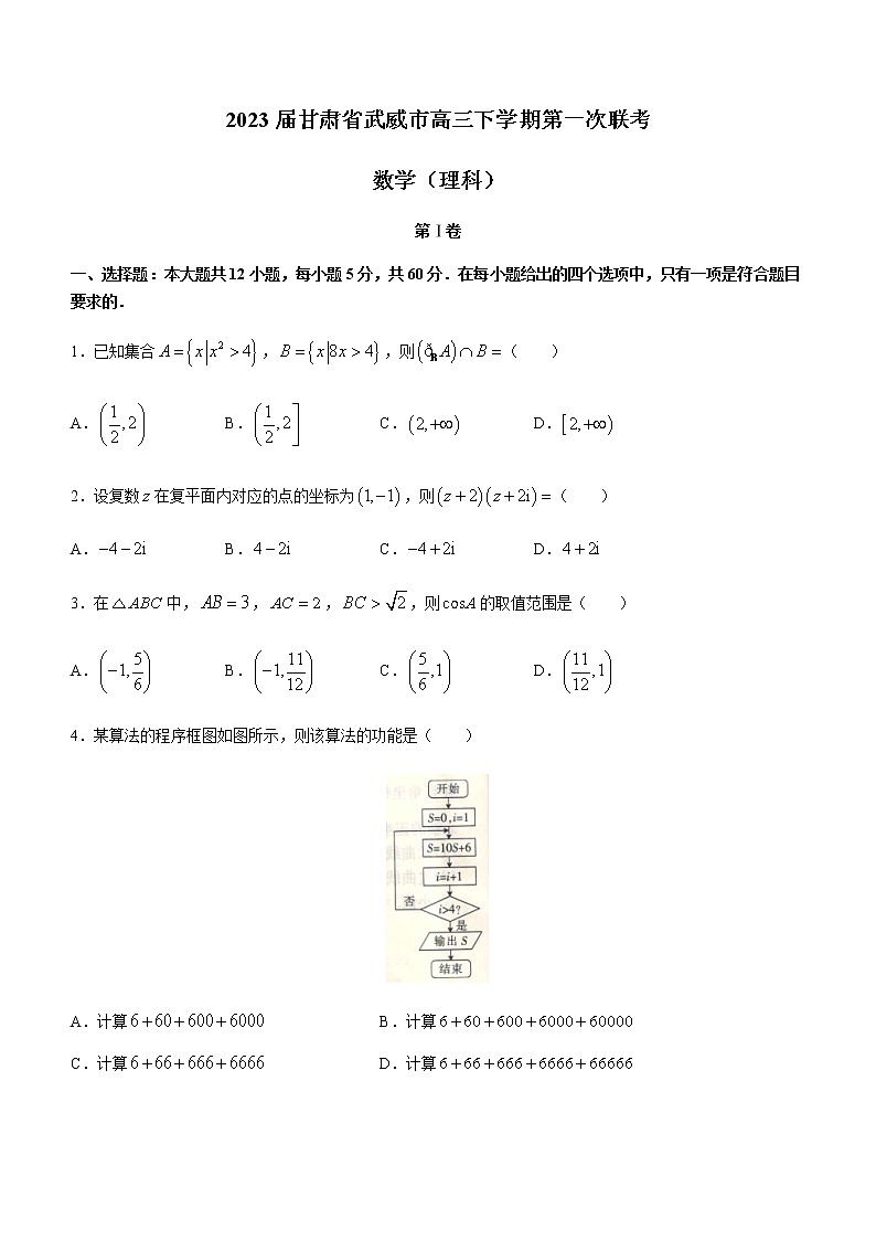 2023届甘肃省武威市高三下学期第一次联考（月考）数学（理）试题含答案第1页