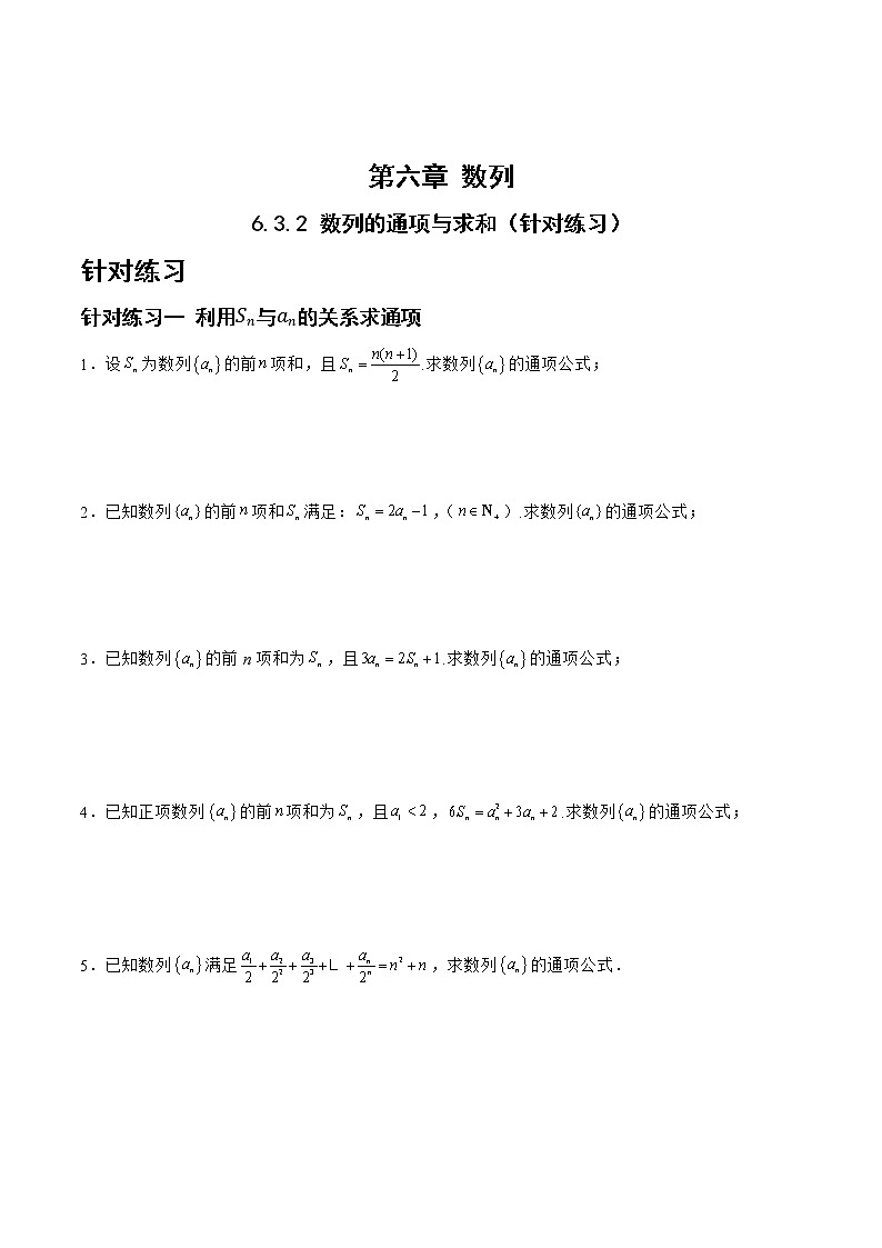 6.3.2数列的通项与求和（针对练习）-备战高三数学一轮复习题型与战法精准训练（新高考专用）（原卷版）第1页