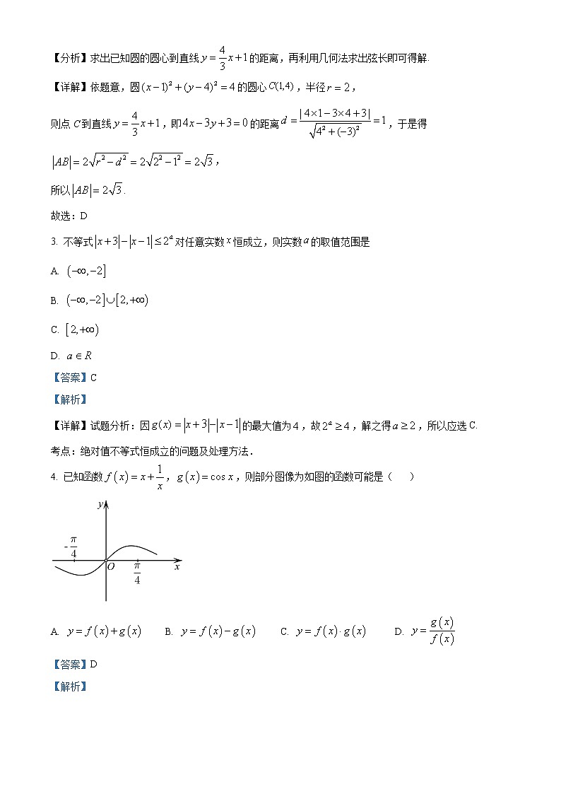 浙江省舟山中学2022届高三下学期3月质量抽查数学试题含解析第2页