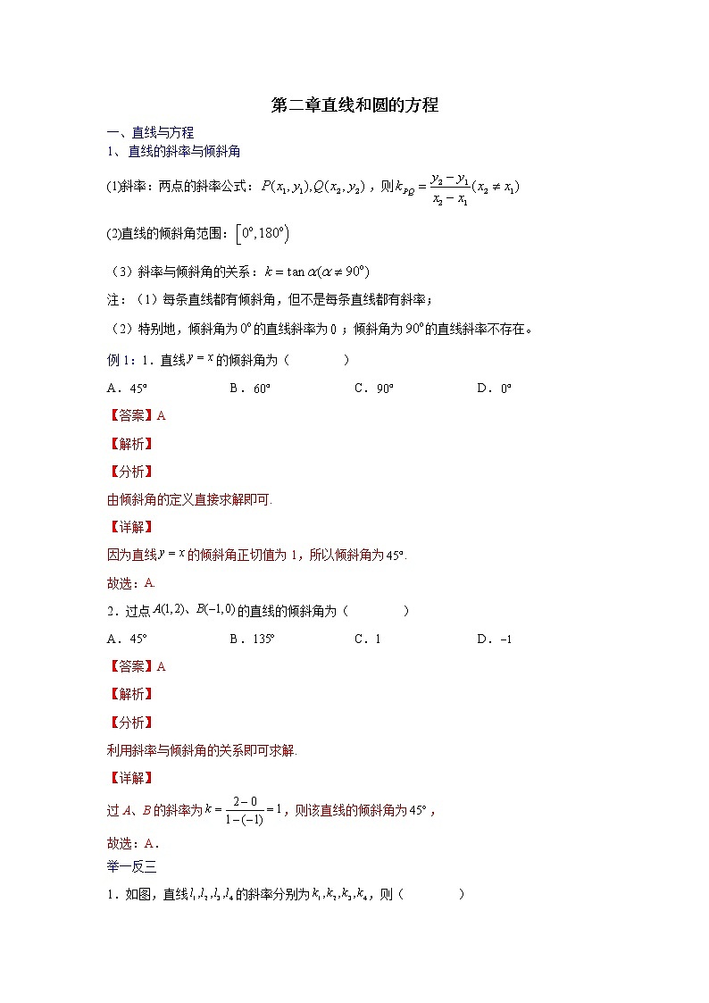 第二章 直线和圆的方程（专题详解）-高二数学考点知识详解+模拟测试（人教A版选择性必修第一册）01
