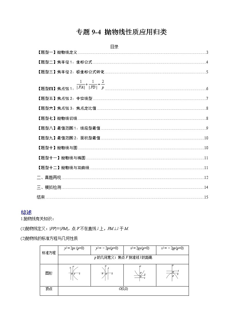 专题9-4 抛物线性质应用归类-高考数学一轮复习热点题型归纳与变式演练（全国通用）01