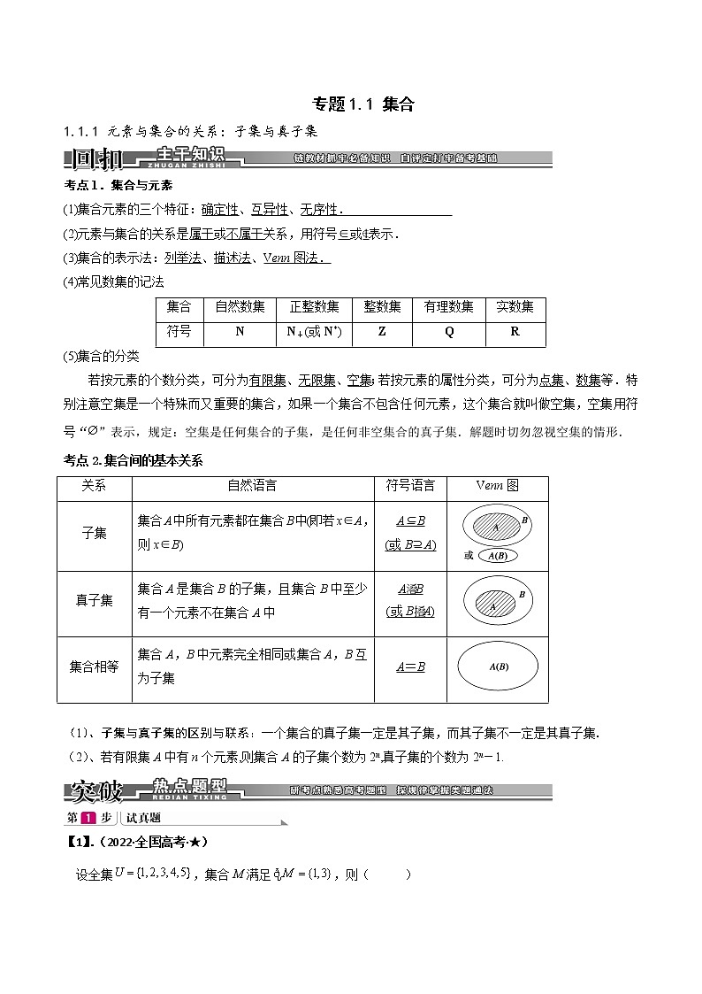 专题1.1 集合（原卷版） 第1页