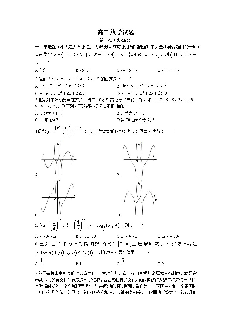 天津市市区重点中学2023届高三下学期联考模拟试卷（一）数学 Word版含答案第1页