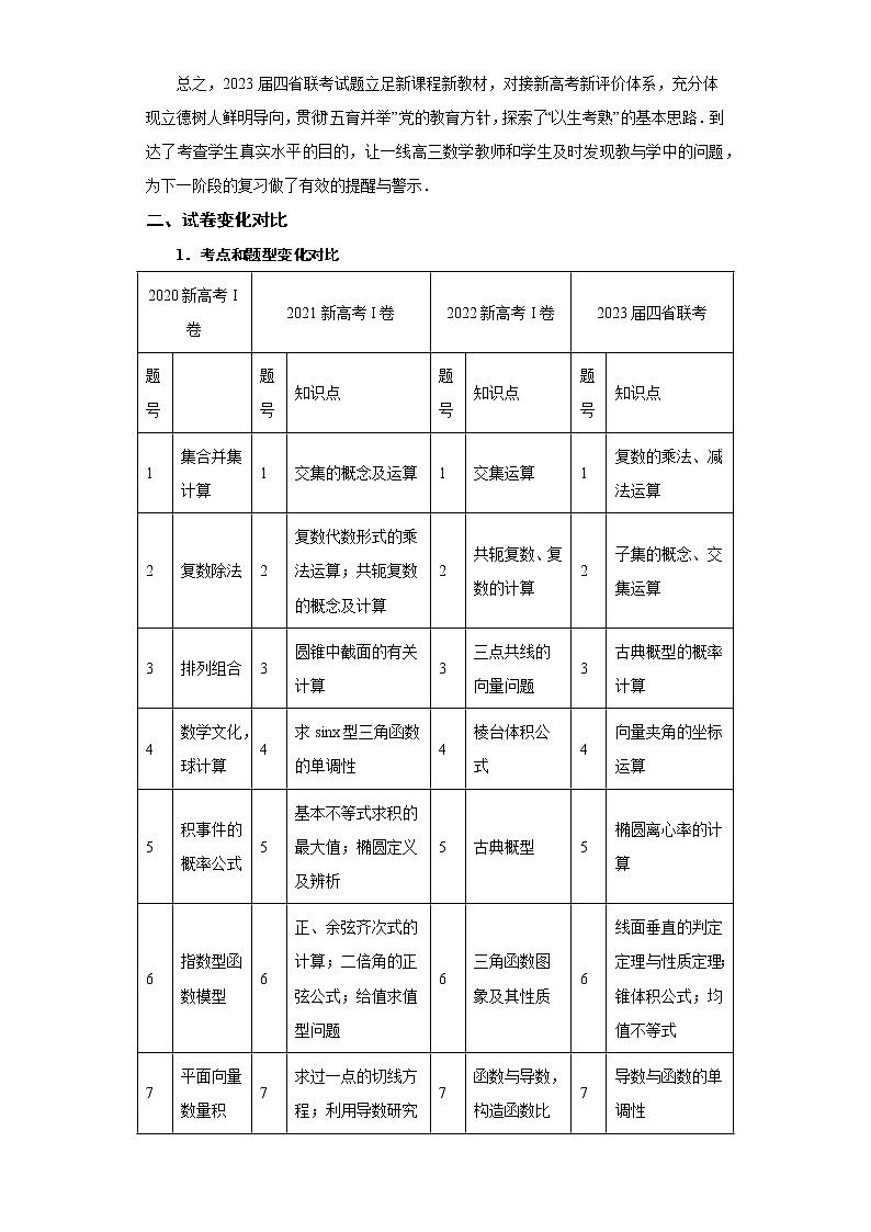 2023年安徽省云南省吉林省黑龙江省高三联考数学试卷评价02