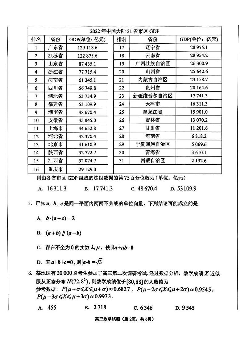 2023枣庄高三下学期3月二模考试数学PDF版含答案02