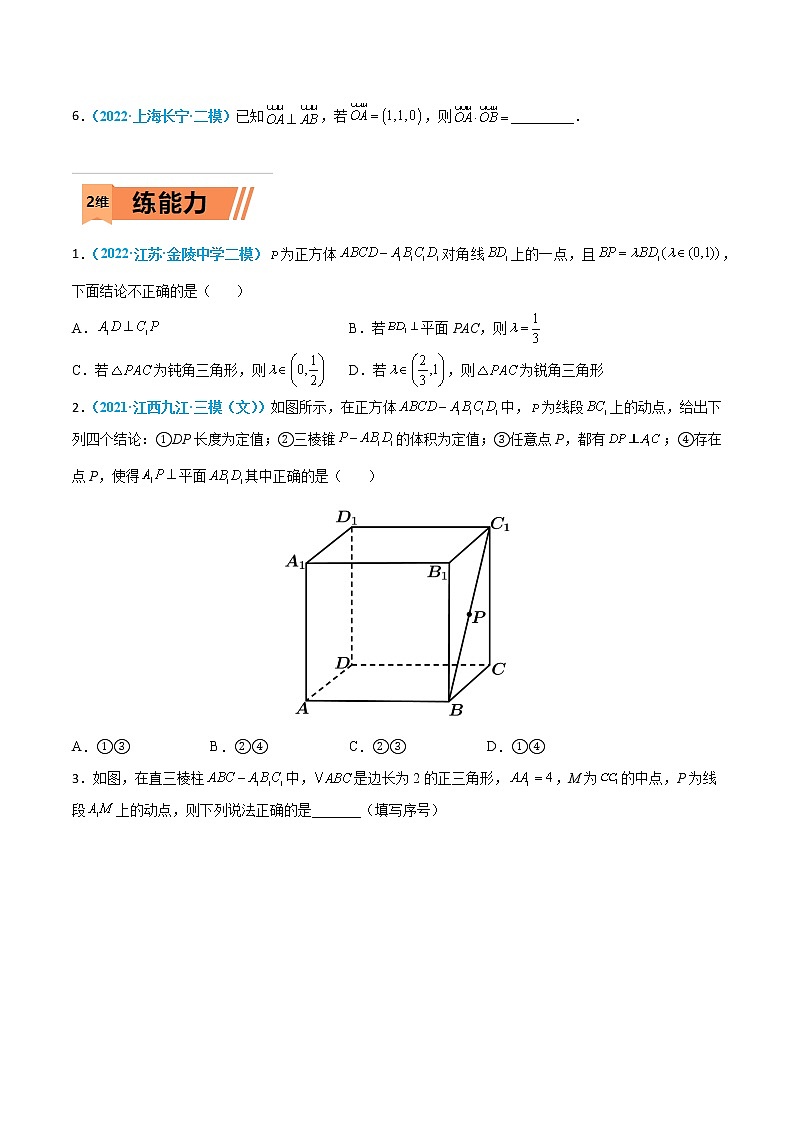 第29练 空间向量及其运算的坐标表示-高考数学一轮复习小题多维练（新高考专用）（原卷版）第2页
