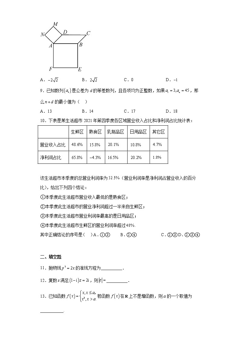 北京市房山区2022届高三第二次模拟测试数学试题 （原卷版）第2页