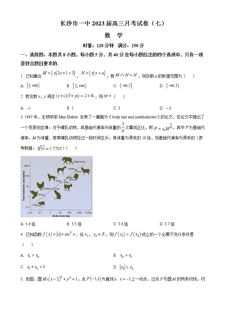 2023长沙一中高三下学期月考（七）数学含答案01