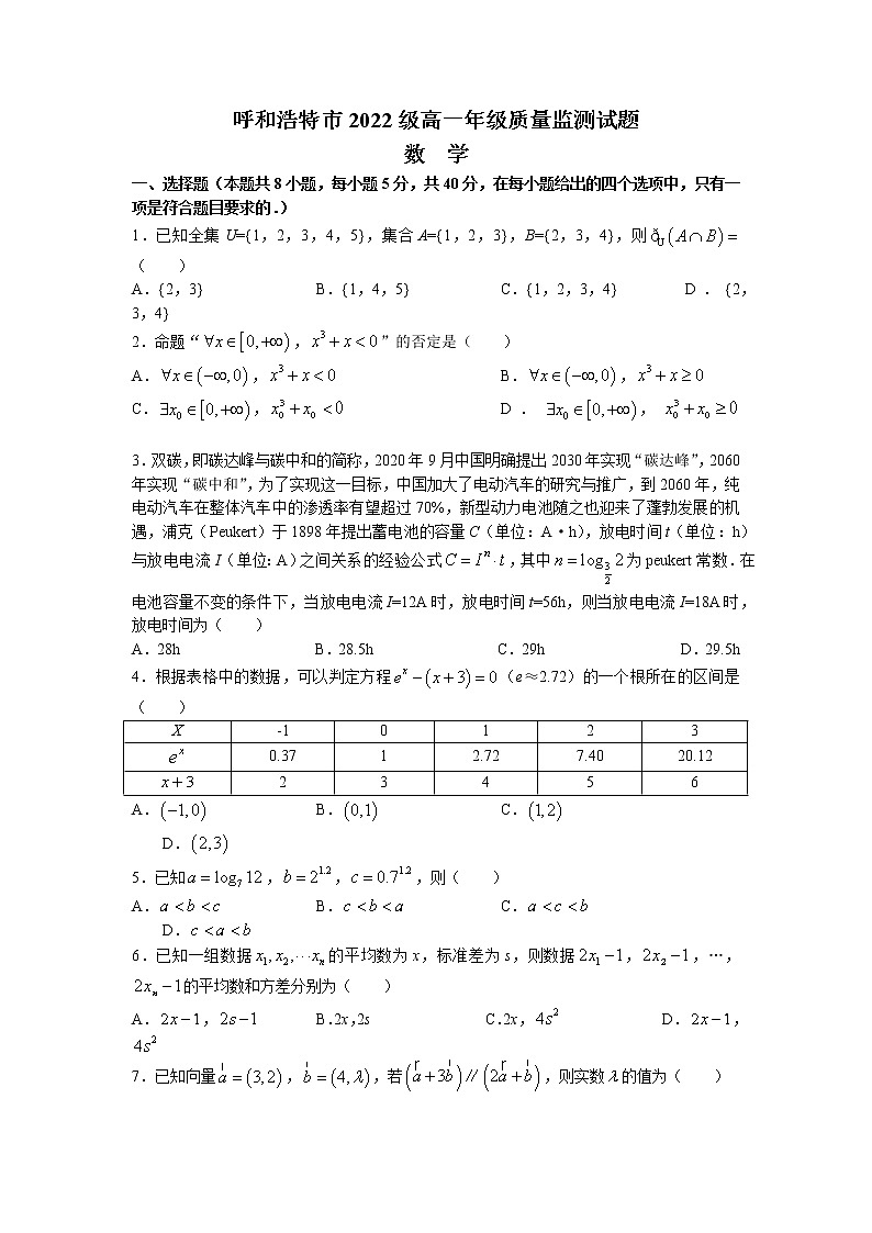 内蒙古呼和浩特市2022-2023学年高一数学下学期3月质量监测试题（Word版附答案）第1页