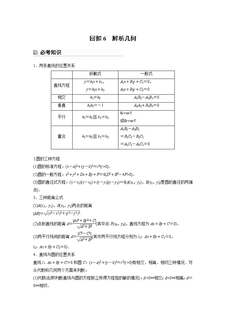 2023版考前三个月冲刺回扣篇　回扣6　解析几何第1页